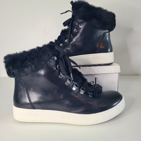 Josef Seibel Shoes - Josef Seibel Womens 42 Hillary‎ Black Leather Sneaker Shoe Boot Faux Fur 11-11.5